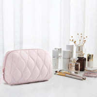 Travel Makeup Bag Puffy Padded Cosmetic Organizer Case Wide Opening Toiletry Pouch Pink