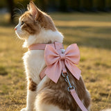 Bow Cat Harness Adjustable Kitten Harness with Leash for Walking Outdoor