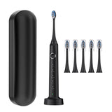 5-Mode Electric Toothbrush with Timer Travel Sonic Toothbrush with 6 Replacement Heads Black