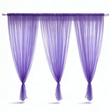 3 Piece Sheer Rod Pocket Curtains Polyester for Room Divider Purple