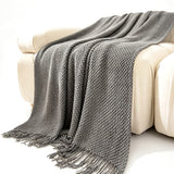 Vintage Knitted Throw Blanket with Tassels for Sofas Bed Dark Gray