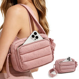 Large Capacity Lightweight Down-Feel Crossbody Bag for Commute Travel Sports Pink
