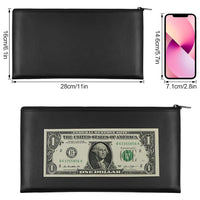 2Pcs PU Leather Storage Bag with Zipper Money Pouch Cash Storage Bag Black
