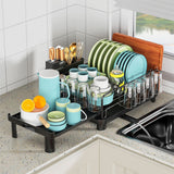 Extendable Dish Drying Rack with 270 Degree Rotating Drain Spout Telescopic Kitchen Dish Rack with Utensil Holder