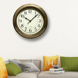 Silent Battery Operated Quartz Metal Wall Clock for Home Gold