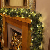 2.7M Christmas Garland with LED Lights Artificial Wreath Stairs Rattan Xmas Decoration