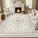 Vintage Persian Style Carpet Soft Area Rug Floor Mat for Bedroom Kitchen Entryway Living Room White