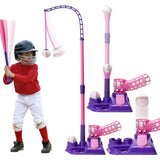 3-in-1 Tee Ball Set for Retractable Baseball Batting Tee Set Pink