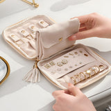 PU Leather Jewelry Organizer Bag Multi Compartment for Travel with Velvet White