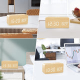 Dimmable Digital Alarm Clock with Wireless Charger Station for Home Office Wood
