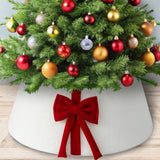 Christmas Tree Skirt Collar with Bow for Stand and Wire Cover White