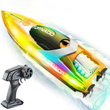 Remote Control Boat Rechargeable with LED Lights for Pool and Lake Orange