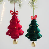 3PCS Flocked Christmas Tree Hanging Ornaments with Bell Pendants