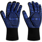 Double Sided Silicone BBQ Gloves Heat Resistant Non Slip Oven Mitts Blue