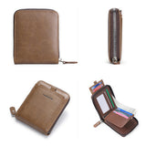 RFID Blocking Wallet Men PU Bifold Credit Card ID Holder Zipper Purse Brown