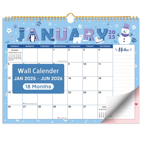 2025 Wall Calendar 18-Month Hanging Calendar with Notes Area for or Home Office