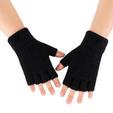 Winter Warm Fingerless Gloves Thermal Half Finger Knitted Mittens Black