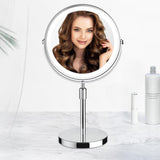 Rotating Double-Side Makeup Mirror 1X/10X Magnifying Cosmetic Mirror with Adjustable LED Light Silver