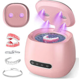 3-Cleaning Modes Ultrasonic Rechargeable Cleaner with Stainless Steel Tank for Retainers Pink