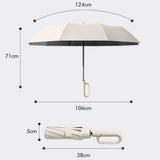 Automatic 10-Rib Folding Umbrella with Carabiner Handle Windproof Beige