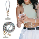 Rhinestone Crossbody Phone Lanyard with Wrist Strap Locking Clips Multicolor