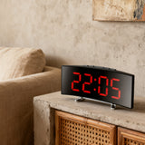 Curved LED Mirror Alarm Clock with Temperature Display for Bedroom Bedside Use Red