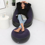 Inflatable Sofa Couch and Footrest Set Flocking Blow Up Couch Chair Set for Camping Balcony Bedroom Navy Blue
