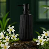 2PCS Ribbed Glass Soap Dispenser Bottles 350ml for Bathroom and Kitchen Black