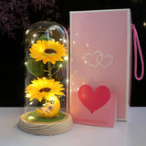 Sunflower LED Night Light with Glass Dome Home Decor Gift Yellow