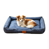 Square Cat Dog Pet Bed Oxford Fabric Raised Edge for Sofa Use Navy Blue