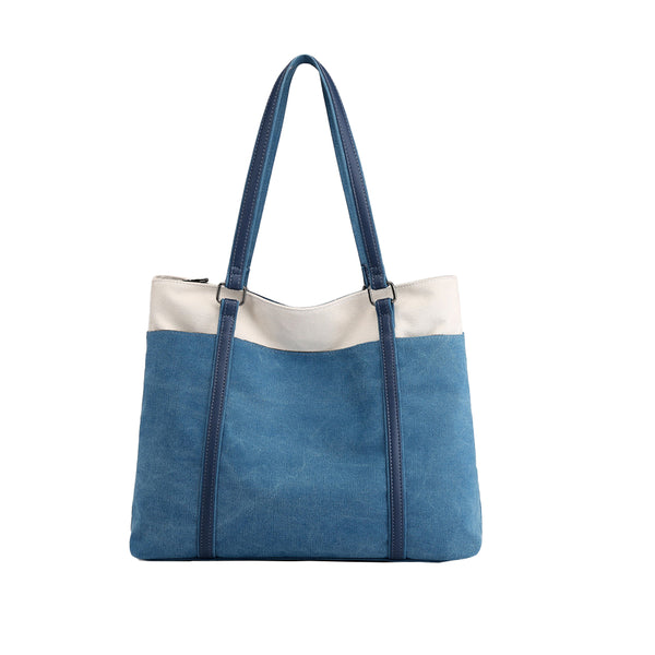 Women Tote Bag for Work Travel Canvas Laptop Handbag Shoulder Bag Blue