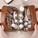 PU Leather Makeup Bag Travel Cosmetic Bag Multi-functional Toiletry Bag Daily Use Brown