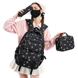 3 PCS Girls School Backpack Set with Lunch Bag Pencil Case Black