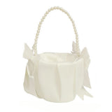 Wedding Flower Girl Basket – Pearl Handle with Bowknot Satin Ribbon