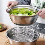 3Pcs Multifunctional Stainless Steel Basin 3 in 1 Stainless Steel Basin Strainer Set for Rinsing Draining Mixing