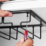 4-Slot Wine Glass Rack Holder Hanging Under Cabinet Stemware Storage Hanger for Kitchen Bar Black