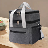 Double Layer Insulated Lunch Bag – Portable Cooler Food Tote Gray