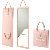 Foldable 3-Panel Full Length Mirror with Handle for Makeup Dance Practice Pink