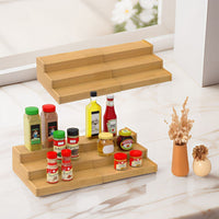 3-Tier Spice Rack Bamboo Expandable Display Shelf Kitchen Cabinet Organizer
