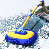 3 Section Car Wash Brush Telescopic with 15 Degree Bent Handle Blue