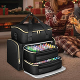 Double-Layer Portable Nail Polish Organizer Bag with Removable Pouches for Travel Black