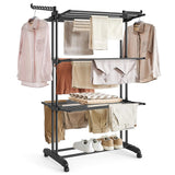 4 Tier Folding Drying Rack with Wheels Clothes Air Drying Rack Black