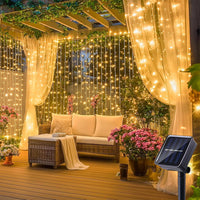 Solar Fairy Curtain Lights – Christmas Hanging String Lights for Window Backdrop Warm White