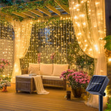 Solar Fairy Curtain Lights – Christmas Hanging String Lights for Window Backdrop Warm White