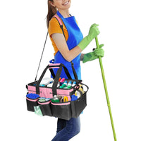 Multiuse Cleaning Caddy Wearable 9-Pocket Housekeeping Tote Bag with Adjustable Shoulder Strap Pink