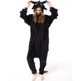 Adult Onesie Hoodie Animal Costume Pajamas Winter One-Piece Cosplay Sleepwear Black