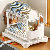 2-Tier Dish Drying Rack - Stainless Steel Dish Rack with Utensil Holders for Kitchen White