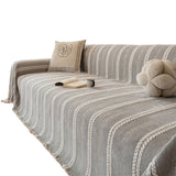 Striped Chenille Throw Blanket Sofa Couch Cover for Living Room Light Gray