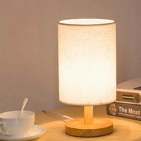 USB Powered Small Bedside Night Light Minimalist Table Lamp with Round Fabric Shade for Bedroom College Dorm White