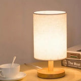 USB Powered Small Bedside Night Light Minimalist Table Lamp with Round Fabric Shade for Bedroom College Dorm White